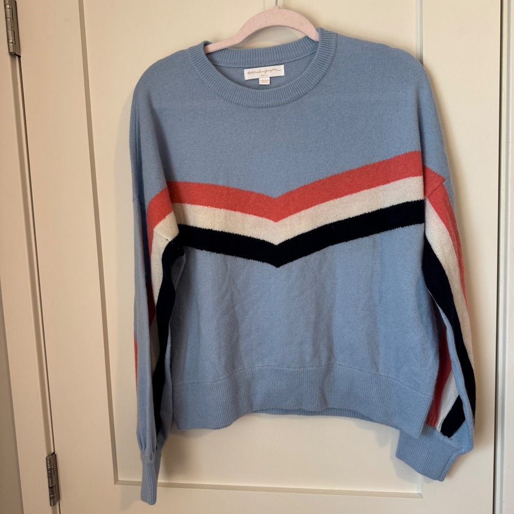 Spiritual Gangster Wool Cashmere Chevron Stripe Sweater Blue Believe In Miracles